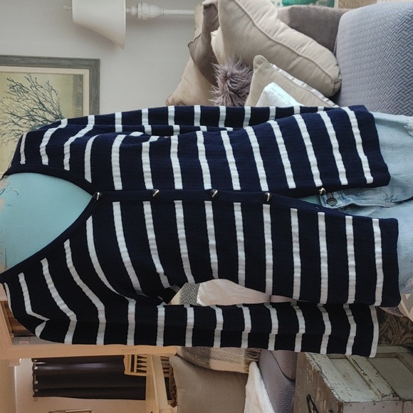 St. John Sweaters - ST. JOHN Sport Nautical Vneck cardigan striped sweater M lightweight